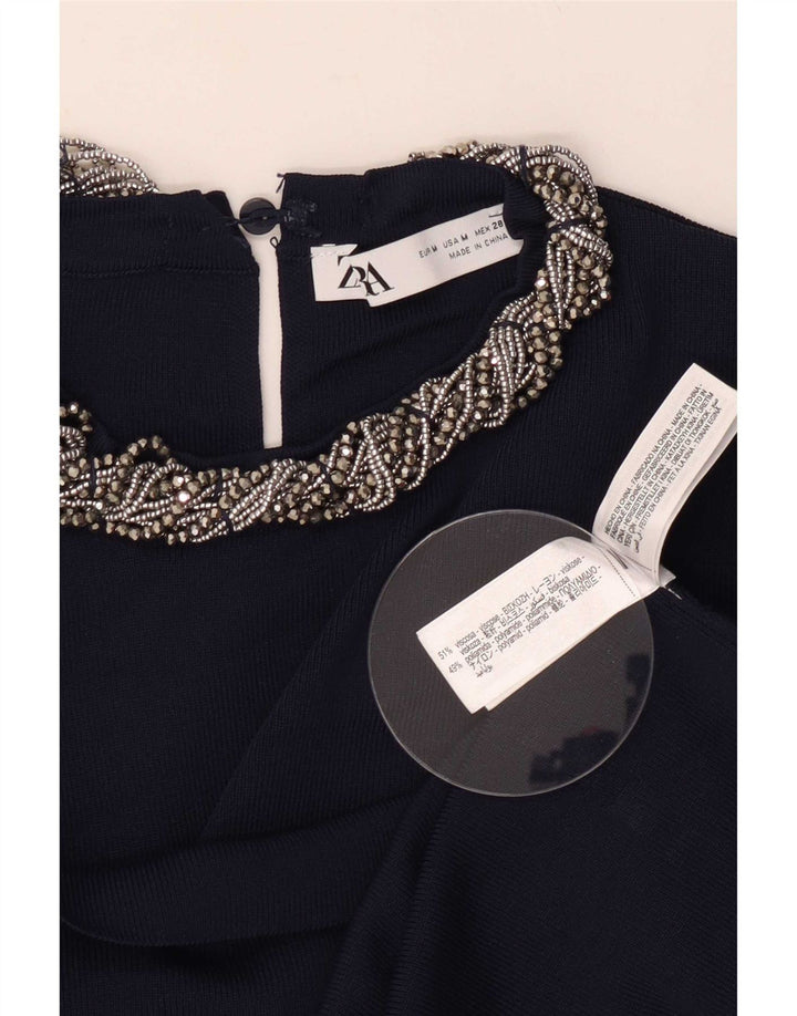 Top corto in camicetta corta da donna Zara UK 12 viscosa blu navy medio