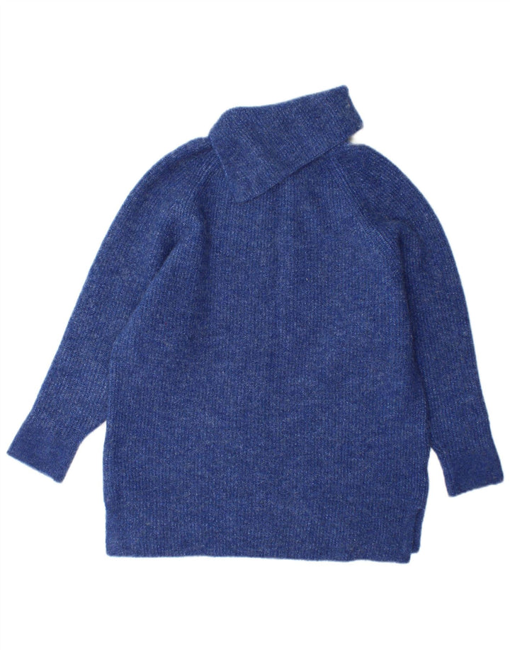 Maglione maglione collo alto da donna Monsoon UK 10 piccolo acrilico blu
