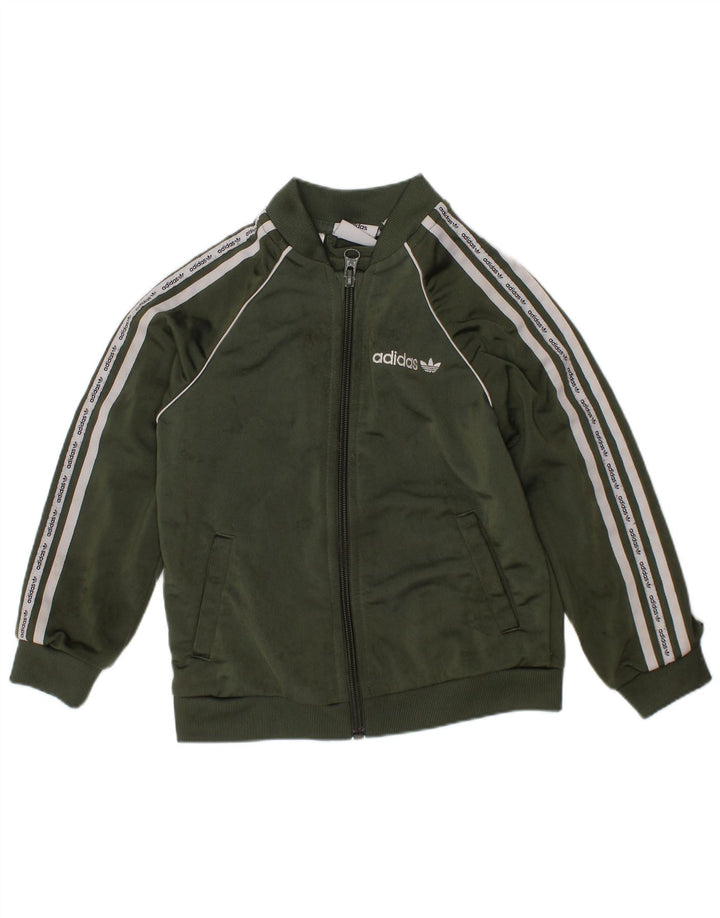 ADIDAS Boys Tracksuit Top Jacket 3-4 Years Green Polyester