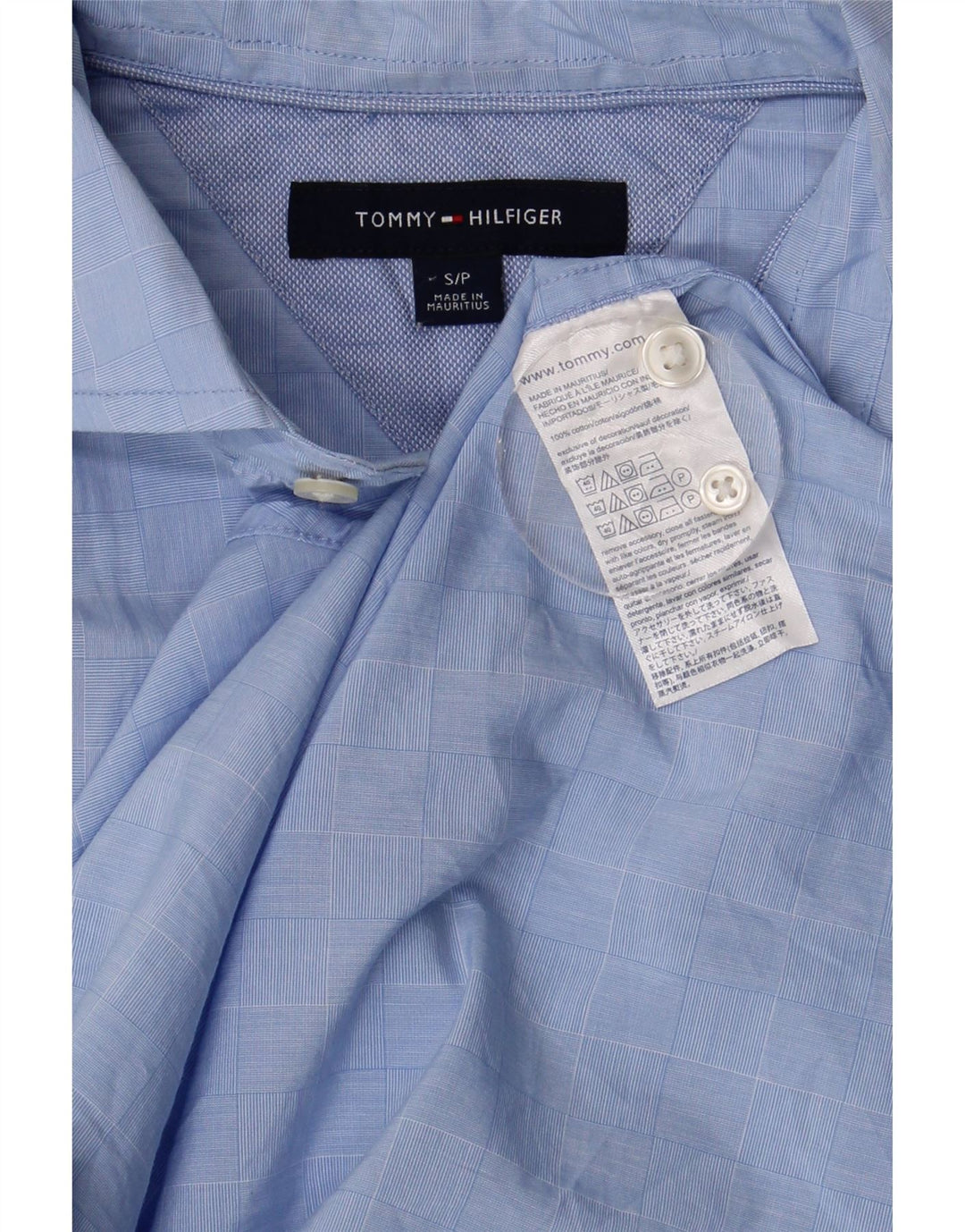 Camicia da uomo Tommy Hilfiger piccola in cotone a quadri blu