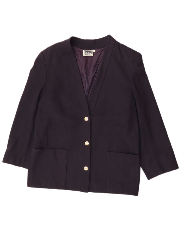 Luisa Spagnoli Giacca Blazer da Donna a 3 Bottoni UK 16 Large in Lana Blu Navy