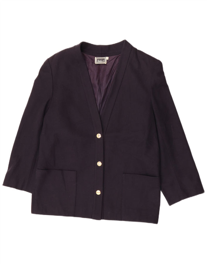 Luisa Spagnoli Giacca Blazer da Donna a 3 Bottoni UK 16 Large in Lana Blu Navy