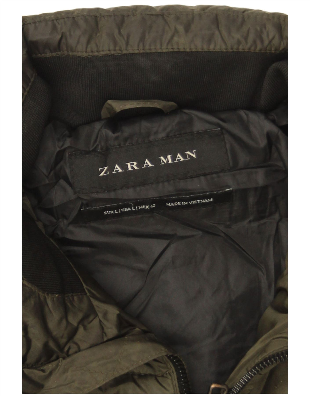 Giacca imbottita con cappuccio da uomo Zara UK 40 grande nylon kaki