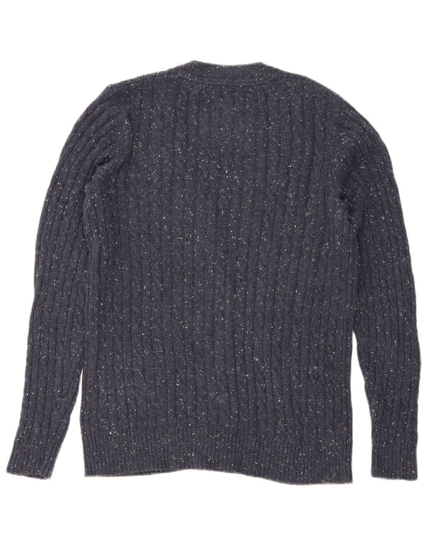 Maglione cardigan da donna Superdry UK 14 cotone chiazzato blu navy medio