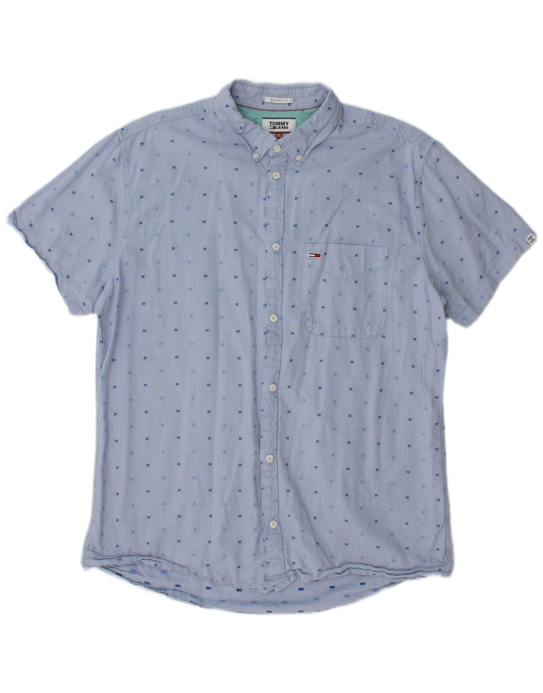 TOMMY HILFIGER Camicia da uomo a maniche corte vestibilità regolare XL cotone maculato blu