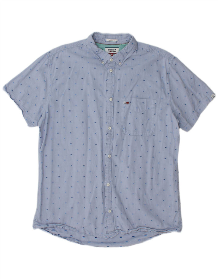TOMMY HILFIGER Camicia da uomo a maniche corte vestibilità regolare XL cotone maculato blu