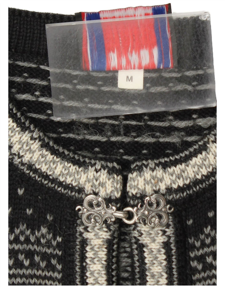 Maglione cardigan da uomo Norwool Lana nuova Fair Isle nera media