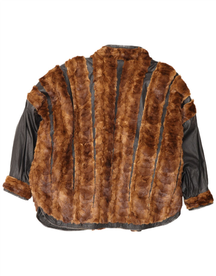 Giacca reversibile oversize in pelle da donna vintage UK 20 2XL Marrone