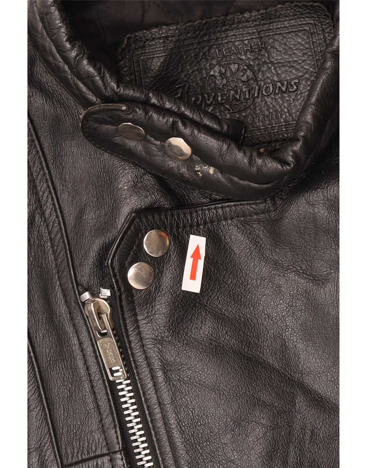 Giacca da motociclista in pelle vintage da uomo UK 44 2XL Nera