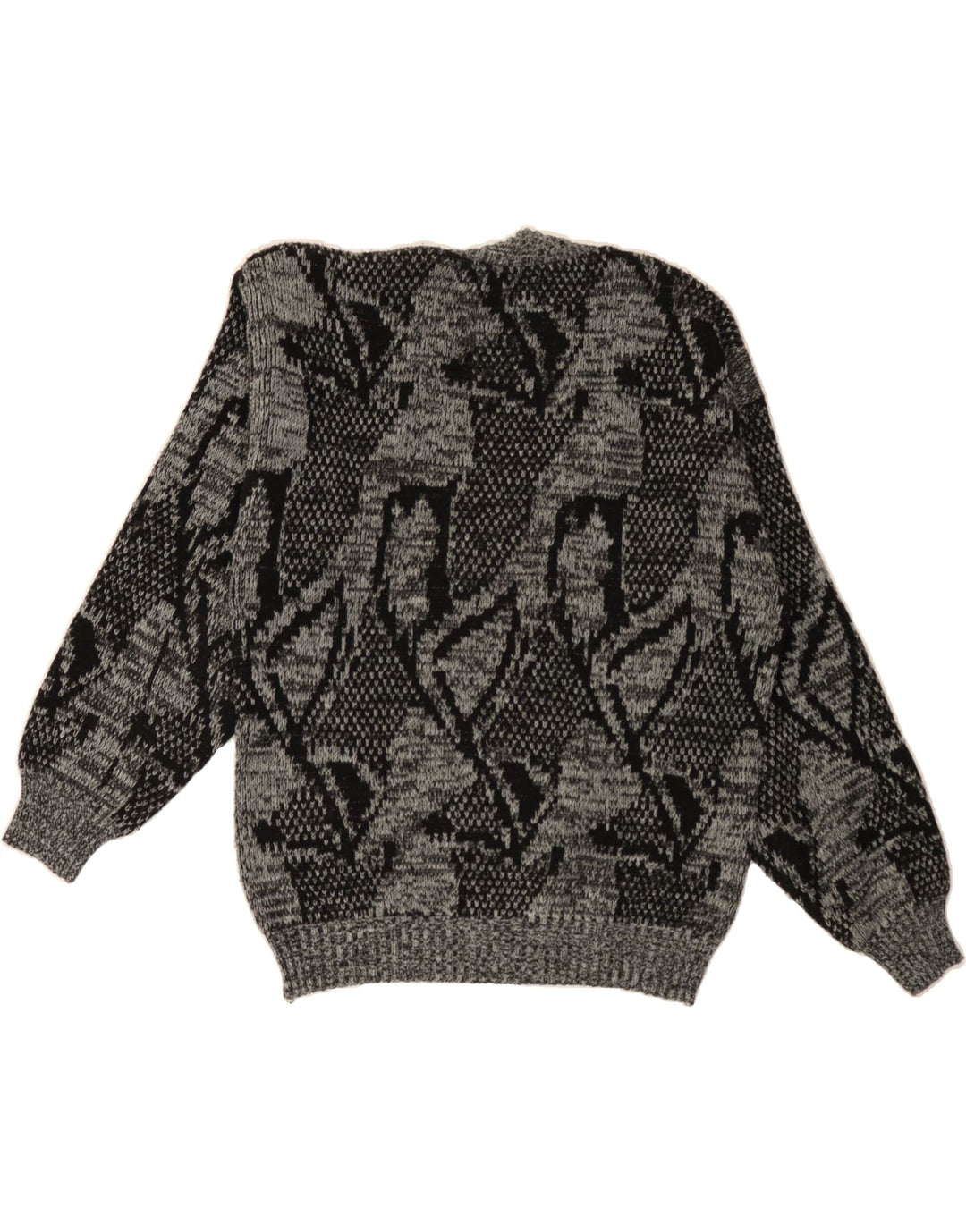 VINTAGE Womens Abstract Pattern V-Neck Jumper Sweater UK 14 Medium Grey Vintage Vintage and Second-Hand Vintage from Messina Hembry 