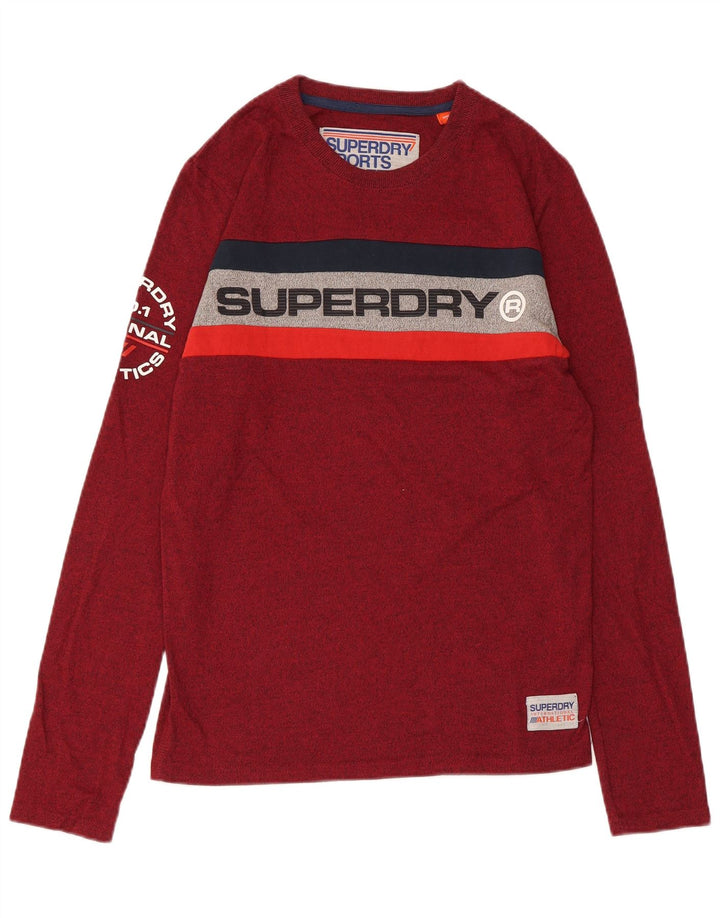 SUPERDRY Top grafico da uomo a maniche lunghe in cotone chiazzato marrone piccolo