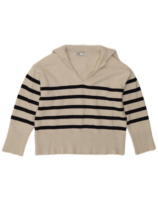 Maglione oversize con collo a polo oversize da donna Zara UK 10 piccolo a righe bianche