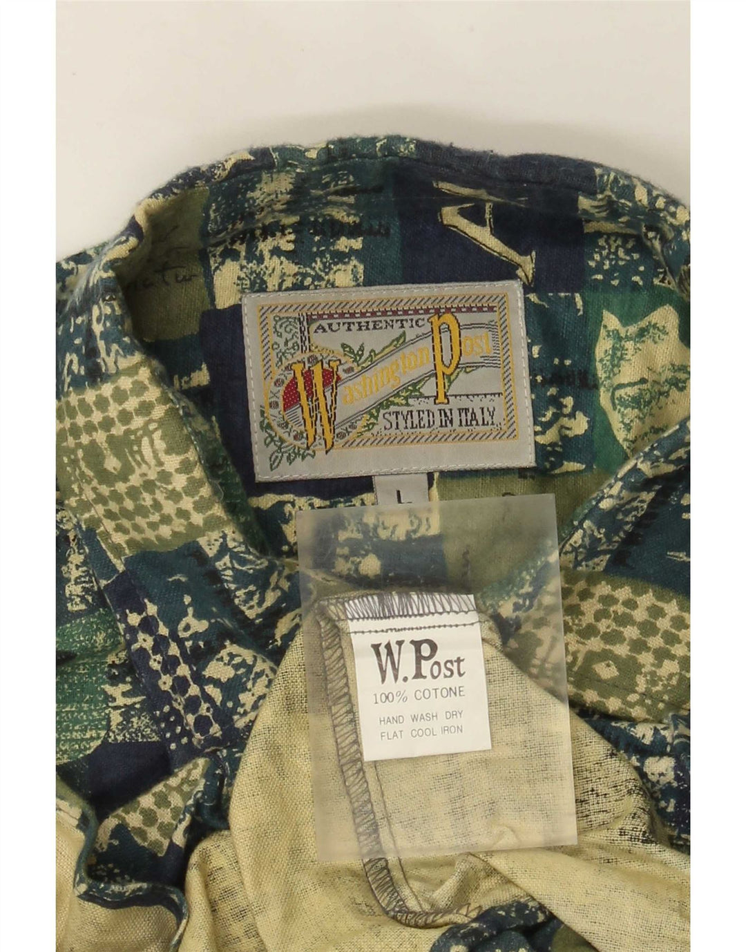 Camicia vintage da uomo grande in cotone patchwork verde