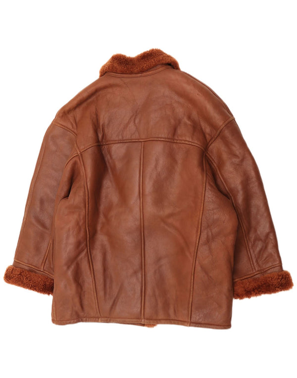 Giacca in shearling oversize da donna vintage EU 42 grande marrone