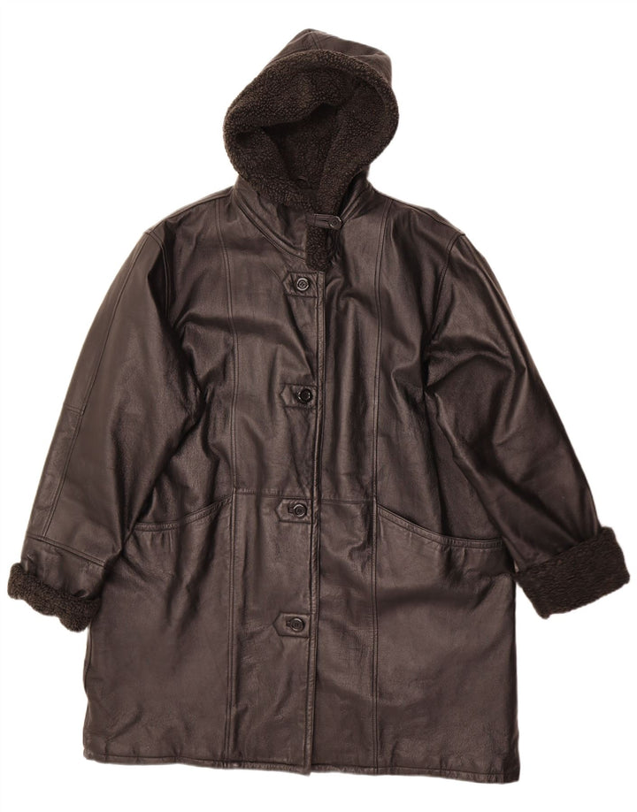 Cappotto in pelle con cappuccio da donna Modern Classics UK 22 3XL Pelle nera