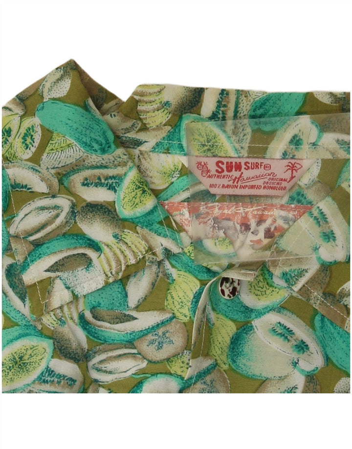 Camicia a maniche corte vintage da uomo con motivo astratto Rayon verde medio