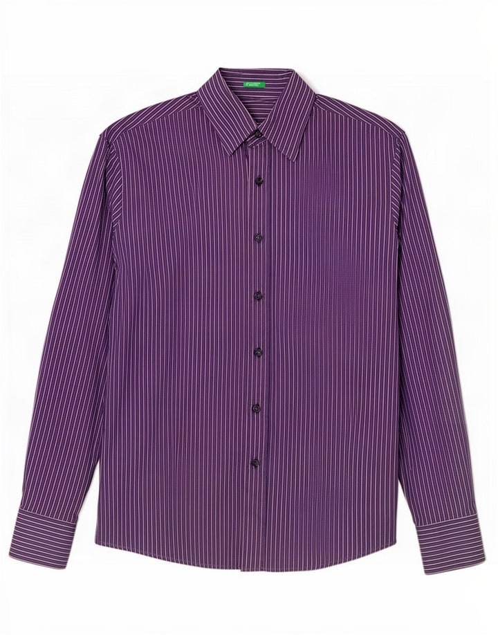 Camicia Benetton Uomo Gessato Medio Blu Navy