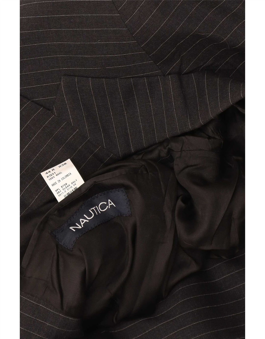 Giacca blazer a 3 bottoni da uomo Nautica UK 44 2XL lana gessata nera