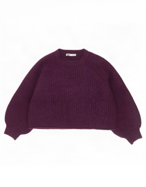 Maglione corto oversize con collo dolcevita da donna Zara UK 16 grande viola