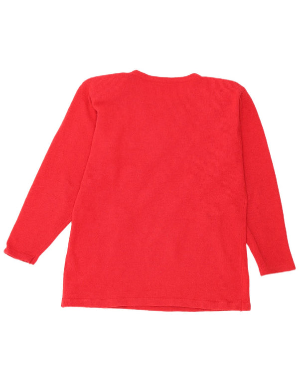 Maglione maglione con scollo a barca da donna vintage UK 16 grande lana floreale rossa