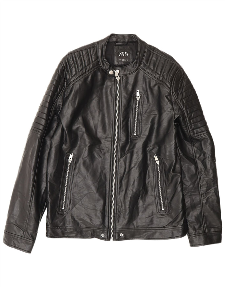 Giacca da uomo in ecopelle Zara UK 42 XL poliestere nero