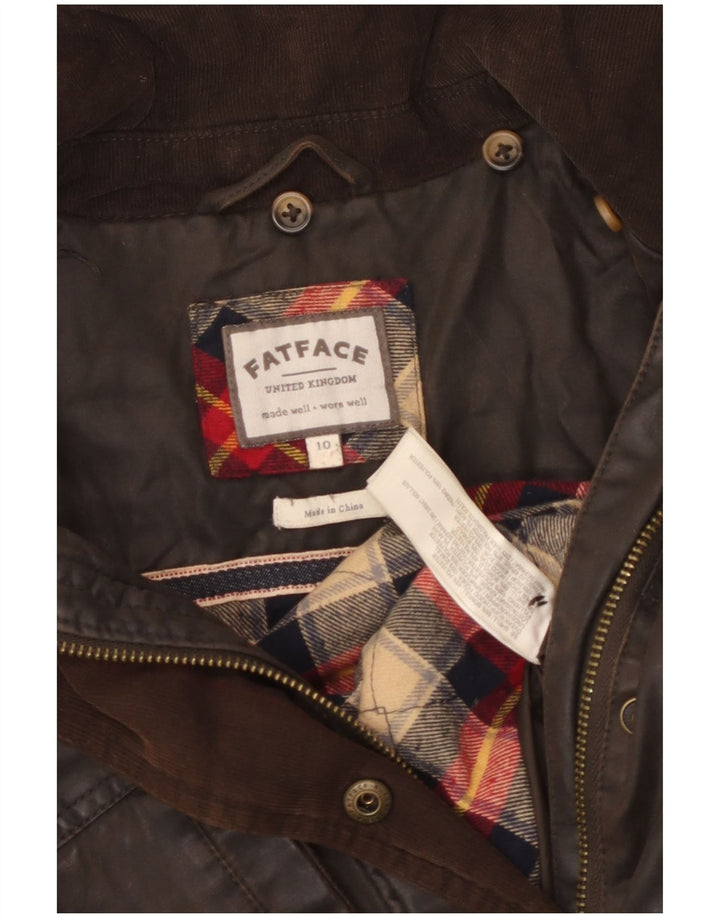 FAT FACE Giacca oversize in cotone cerato da donna UK 10 Piccolo cotone marrone