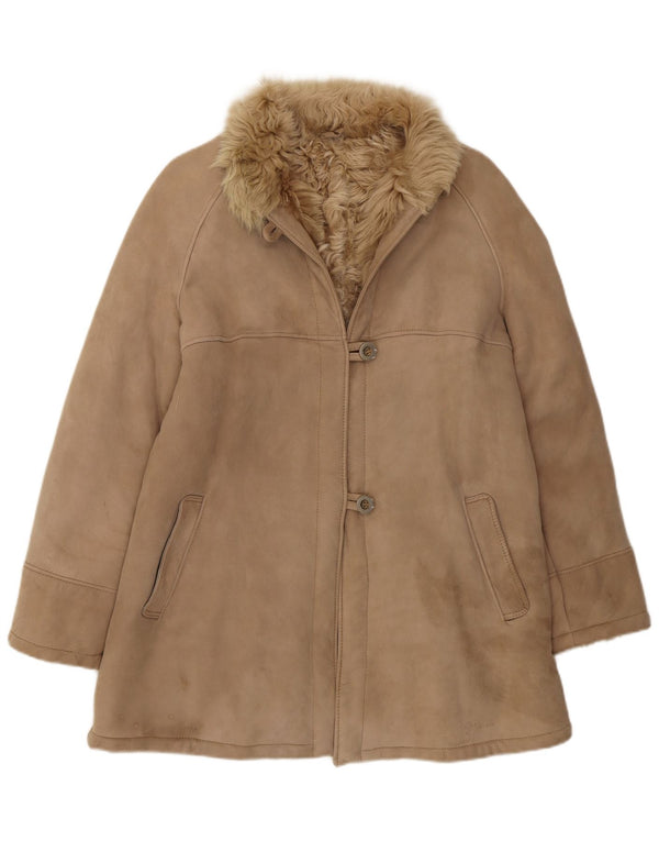 Giacca in shearling vintage da donna UK 8 piccola marrone