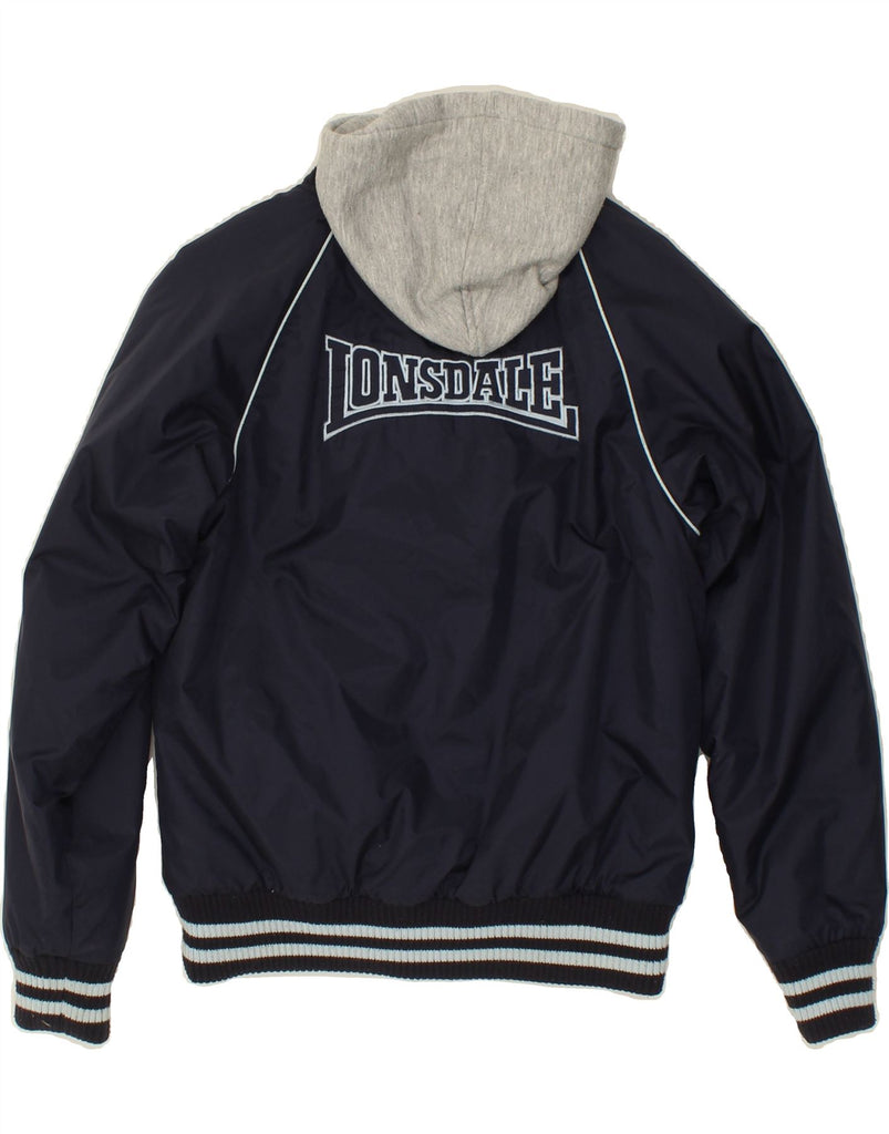 LONSDALE Boys Graphic Hooded Bomber Jacket 9-10 Years Navy Blue Vintage Lonsdale and Second-Hand Lonsdale from Messina Hembry 