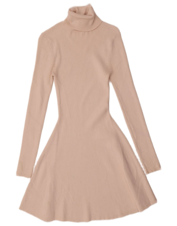 Abito maglione Zara da donna a maniche lunghe con collo alto UK 12 Viscosa beige medio