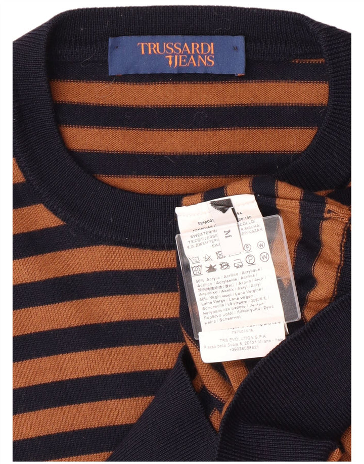Maglione Maglione Girocollo Uomo Trussardi Jeans Acrilico a Righe Marrone Medio
