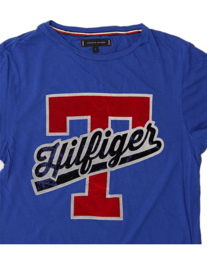 TOMMY HILFIGER Mens Graphic T-Shirt Top Small Blue Cotton Vintage Tommy Hilfiger and Second-Hand Tommy Hilfiger from Messina Hembry 