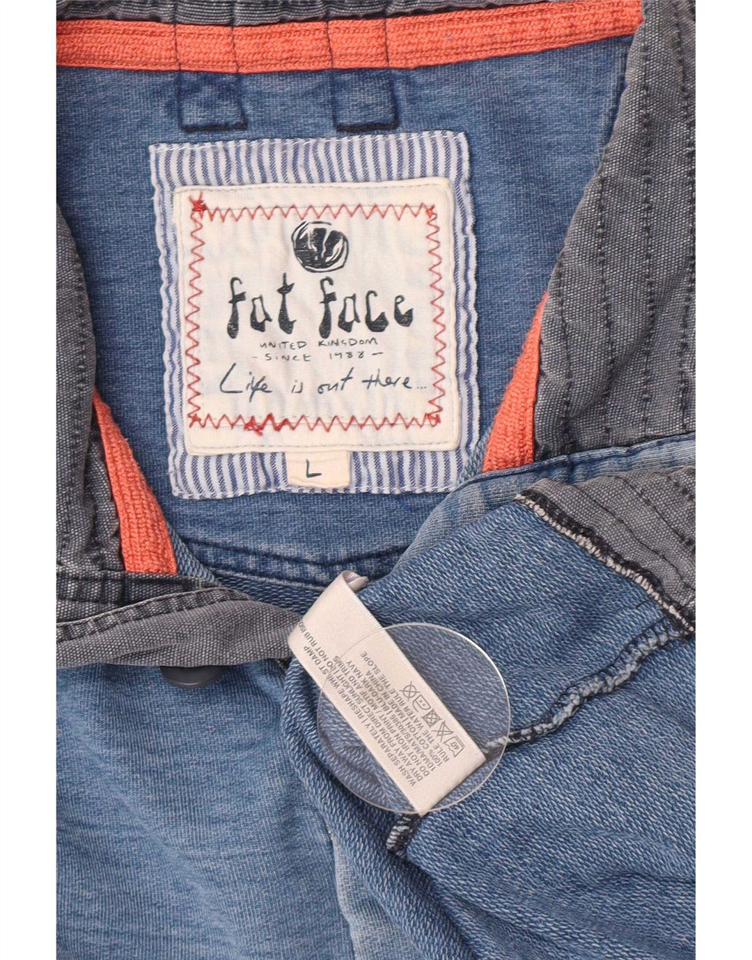 Felpa da uomo con collo abbottonato Fat Face, maglione grande, cotone gessato blu