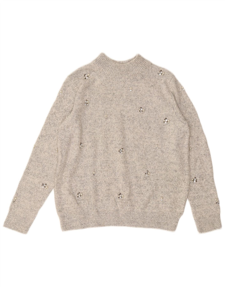 MARKS & SPENCER Womens Turtle Neck Jumper Sweater UK 12 Medium Grey Cotton