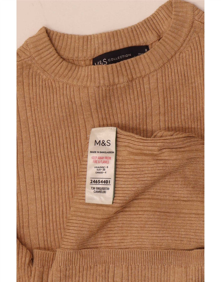 Marks & Spencer Top da donna a maniche lunghe UK 8 Small Beige Viscosa