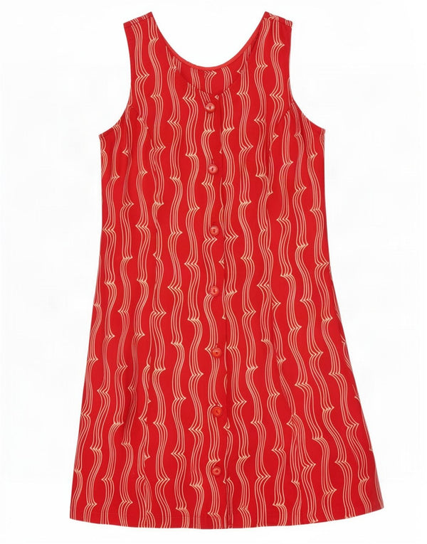 Abito chemisier vintage da donna senza maniche UK 14 a righe rosse grandi