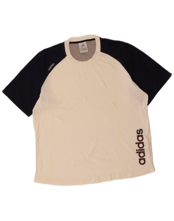 T-shirt grafica da uomo Adidas Top grande in cotone color block bianco sporco