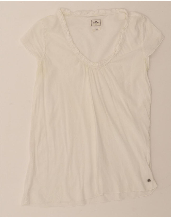 REPLAY Womens Blouse Top UK 14 Large White Vintage Replay and Second-Hand Replay from Messina Hembry 