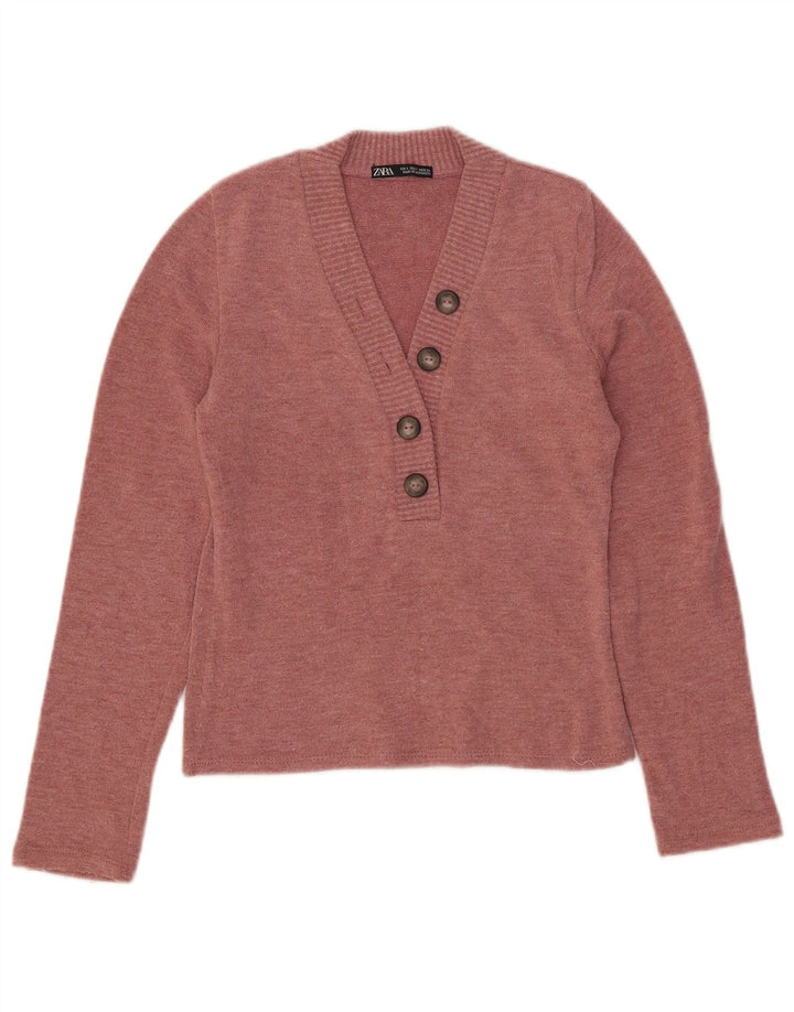 Maglione Zara da donna con scollo a V UK 10 piccolo rosa