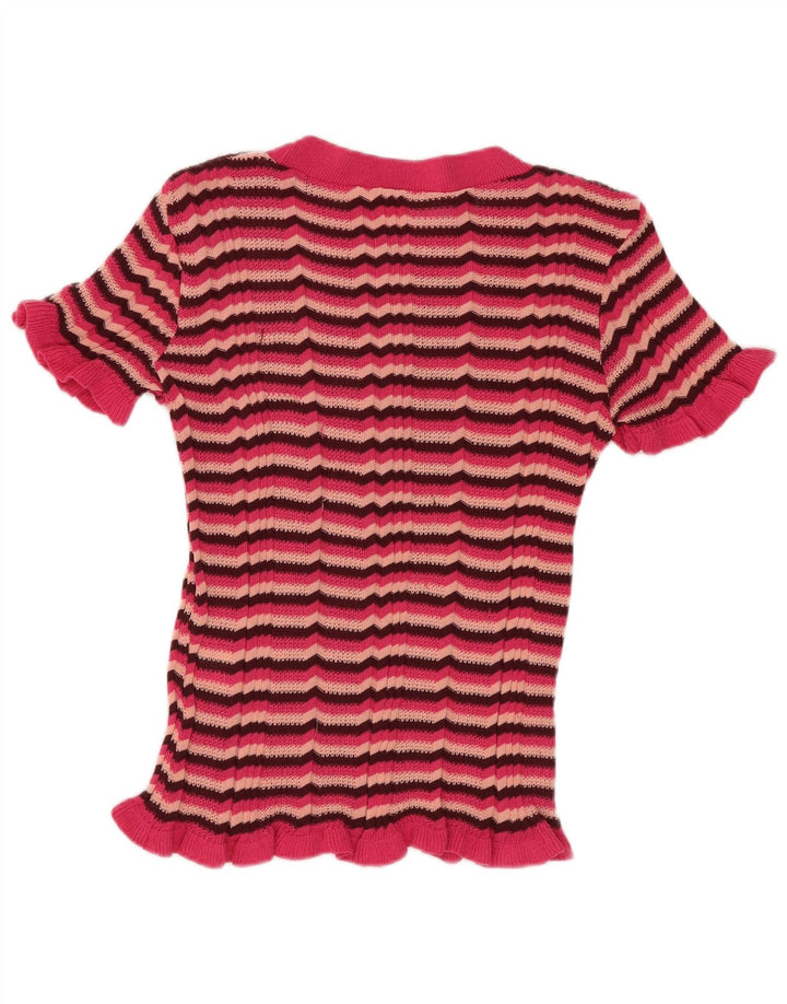 T-shirt da donna Zara UK 8 piccola in poliestere a righe rosa