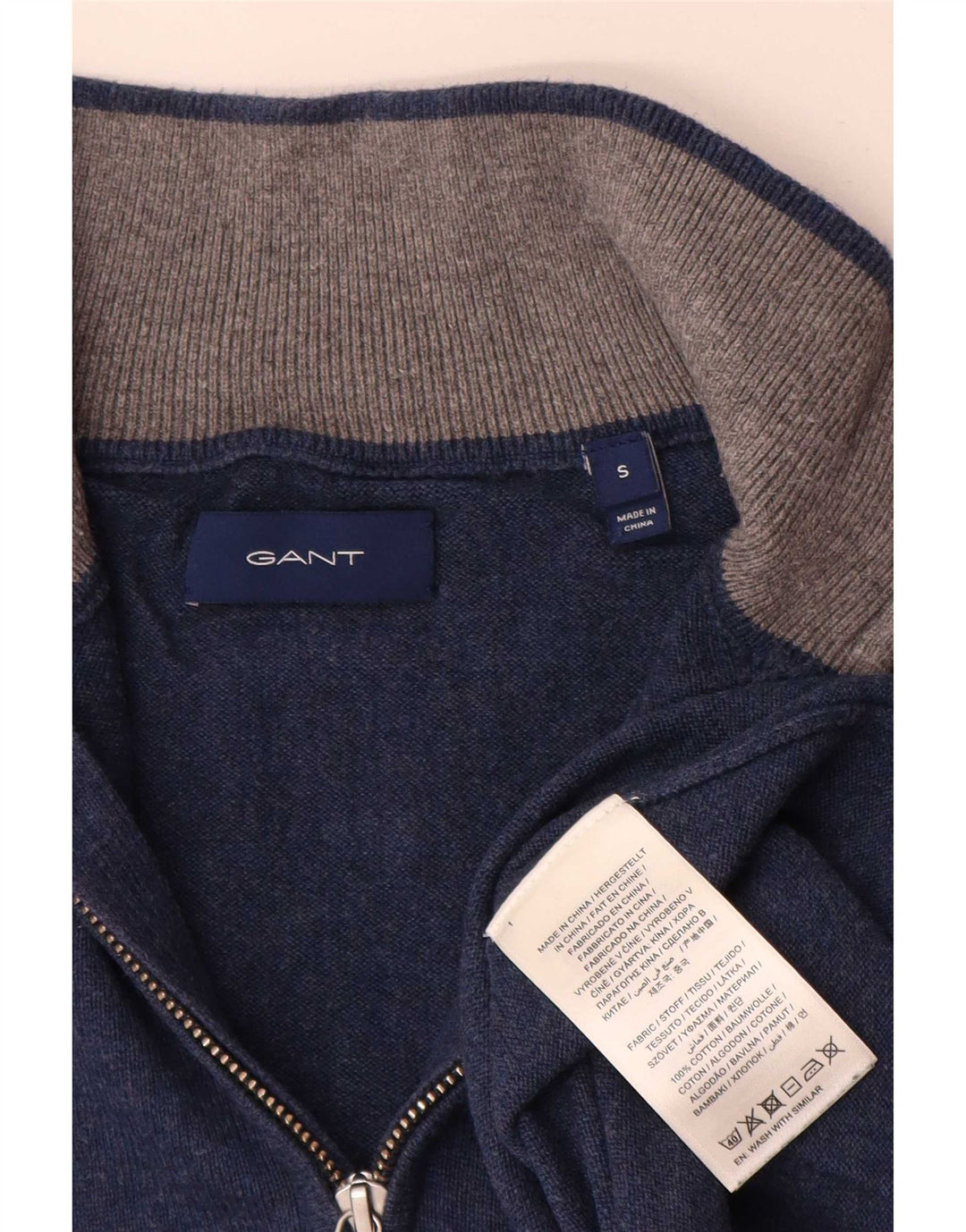 Gant Maglione da uomo con zip e collo piccolo in cotone blu