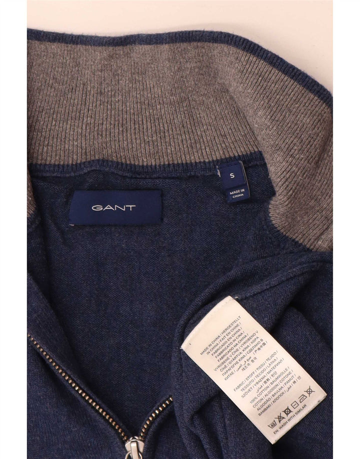 Gant Maglione da uomo con zip e collo piccolo in cotone blu