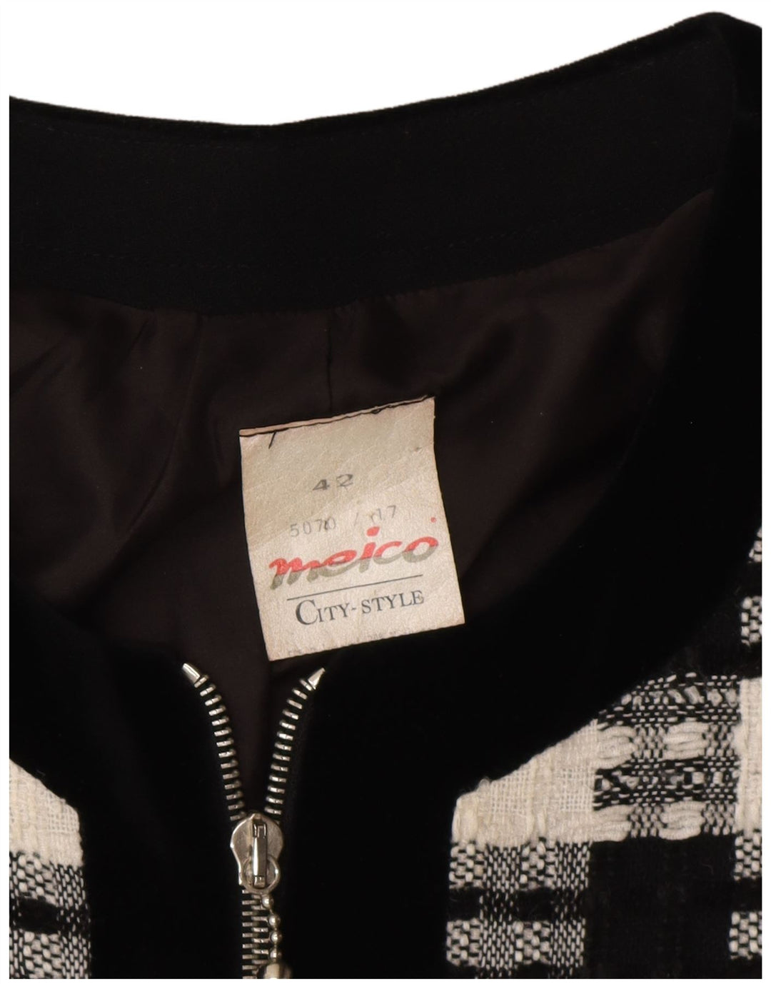 Giacca blazer lunga da donna Meico EU 42 grande poliestere a quadri neri