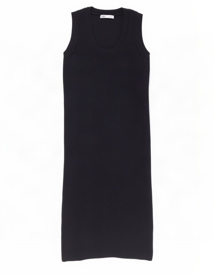 Abito maglione senza maniche da donna Zara UK 10 piccolo poliestere blu navy