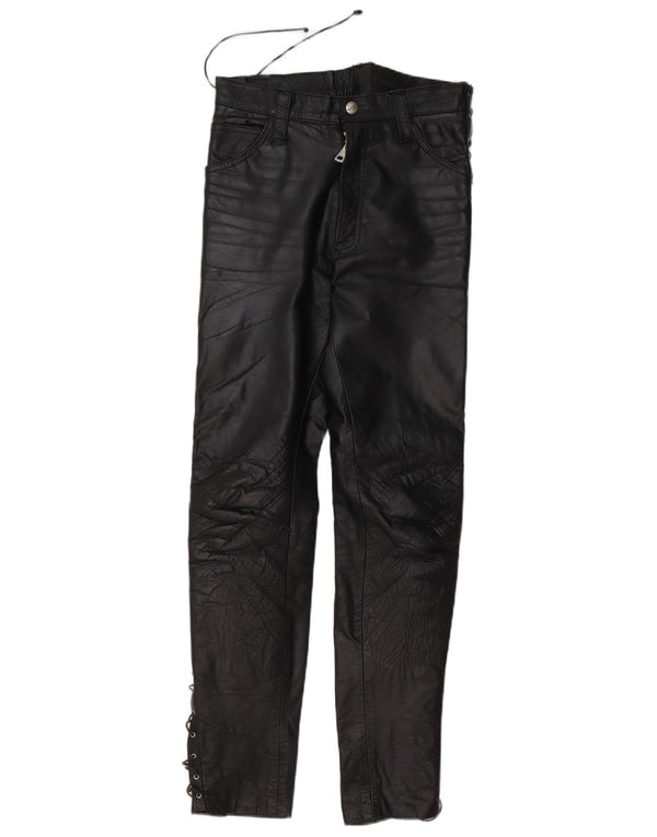 Pantaloni in pelle da donna vintage in pelle W30 L30 in pelle nera