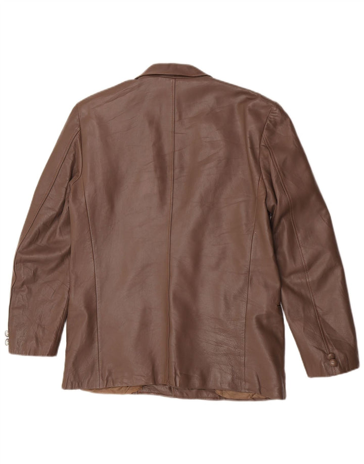 Giacca blazer in pelle vintage da uomo a 2 bottoni UK 38 Marrone medio
