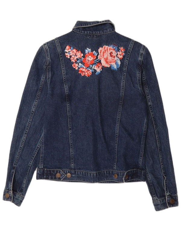 Cath Kidston Womens Denim Jacket UK 8 Small Navy Blue Floral Cotton