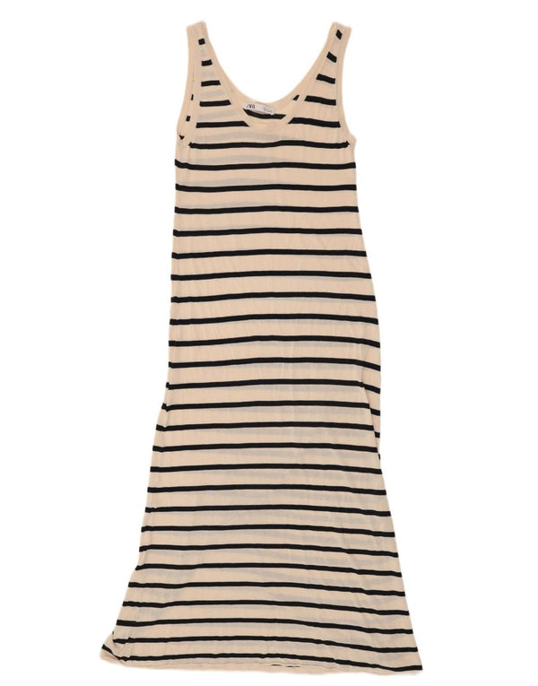 Prendisole da donna Zara UK 10 piccolo in cotone a righe bianco sporco
