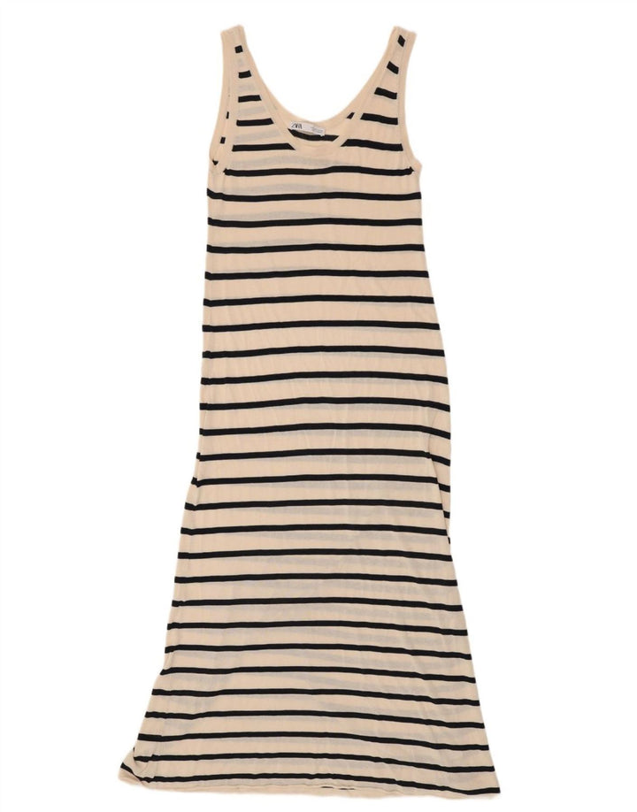 Prendisole da donna Zara UK 10 piccolo in cotone a righe bianco sporco