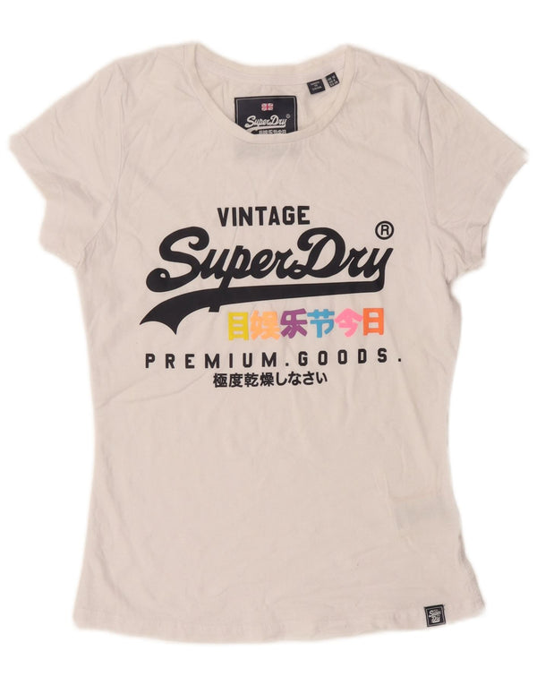T-shirt grafica da donna Superdry Top UK 10 Small cotone bianco