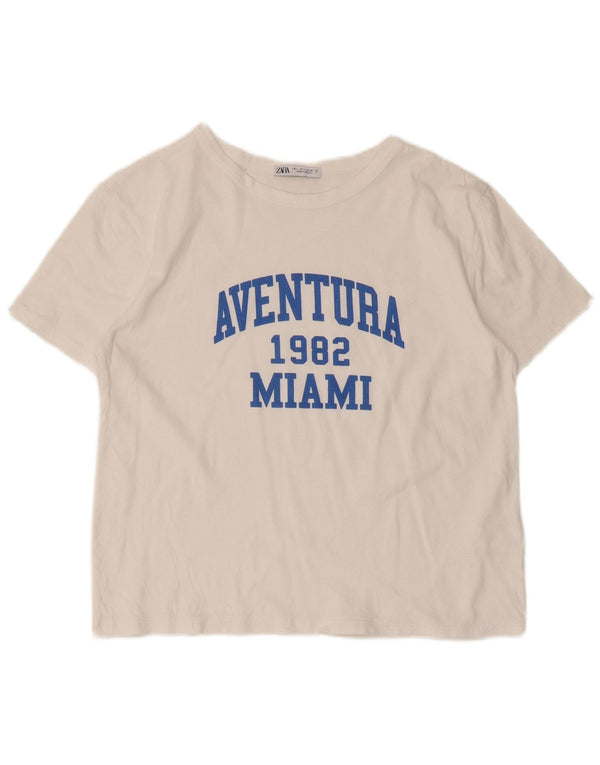 T-shirt grafica da donna Zara Top UK 14 grande cotone bianco